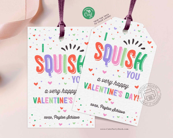 I Squish You a Happy Valentine's Day Treat Tag, Non-Candy Squishy Toy Valentine gift tag - Instant Download