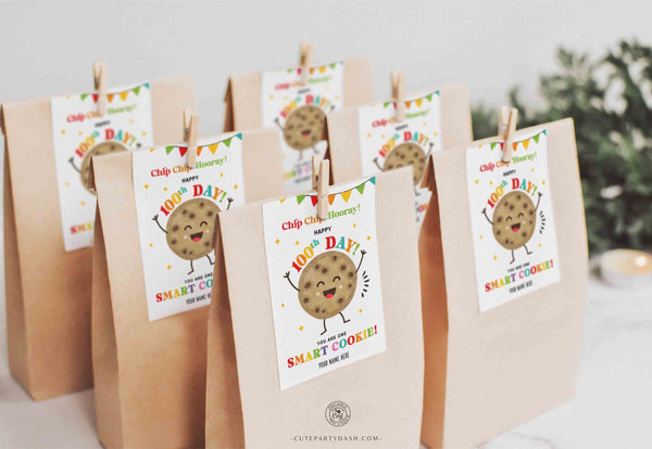 Editable 100th Day of School gift Tag Cookie 100 days of school - INSTANT Download