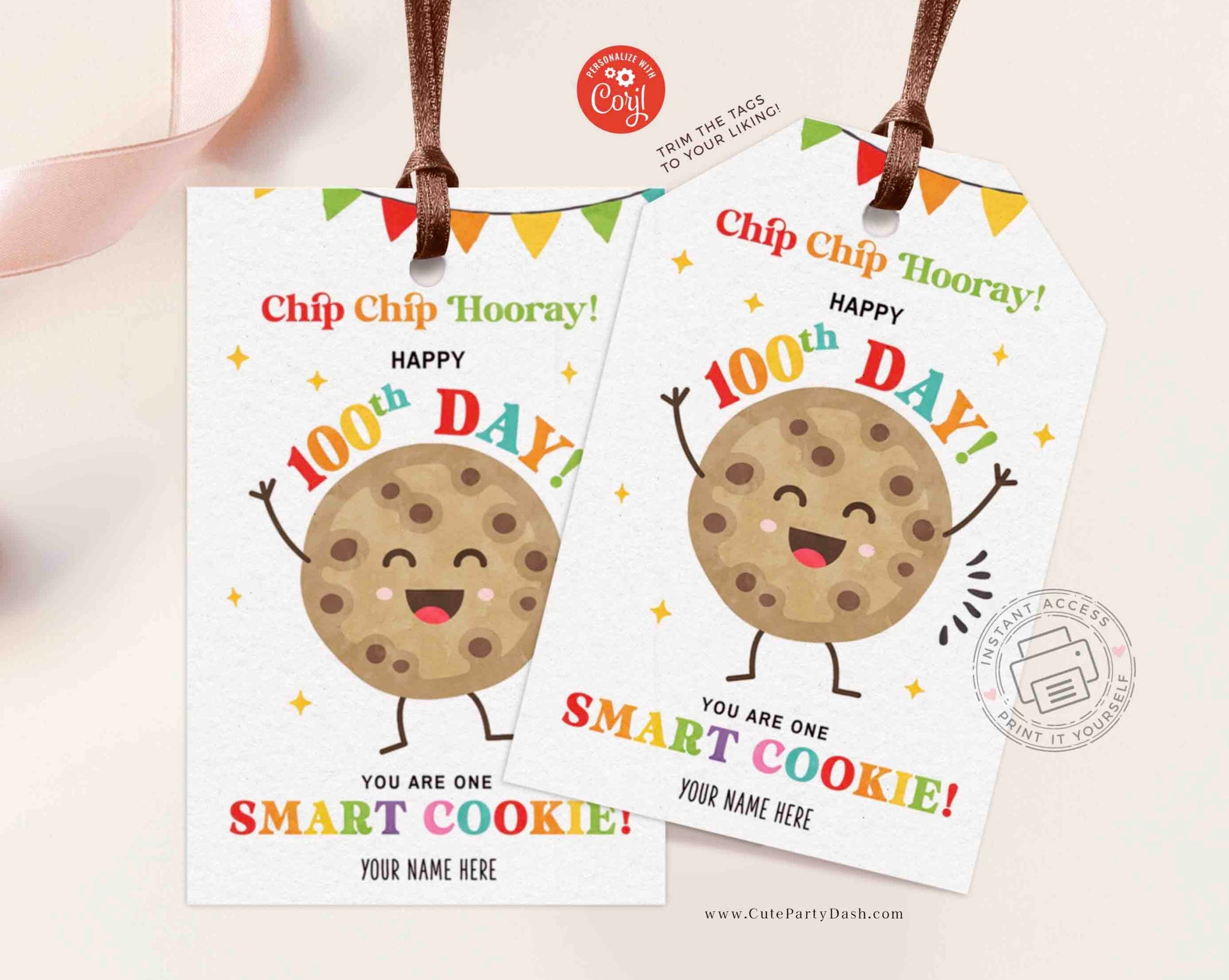 Editable 100th Day of School gift Tag Cookie 100 days of school - INSTANT Download