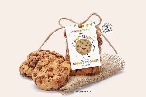 Editable 100th Day of School gift Tag Cookie 100 days of school - INSTANT Download