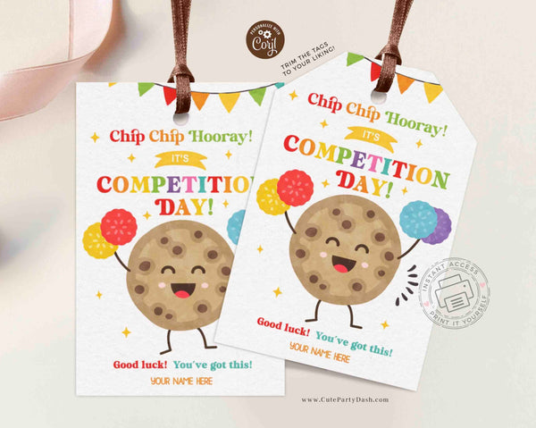 Editable Good Luck Competition Printable Gift Tag, Cookie Chip Chip Hooray,  - INSTANT Download
