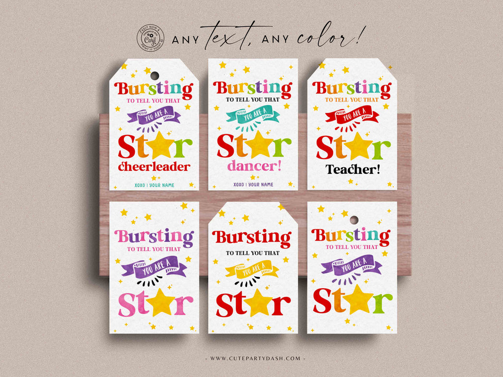 Editable Bursting To Tell You are a STAR Treat tag – Cute Party Dash editable-bursting-to-tell-you-are-a-star-treat-tag-cute-party-dash