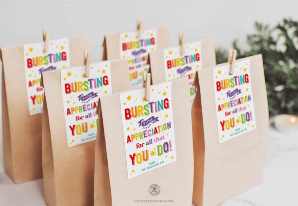 Bursting Appreciation Printable Gift Tag, Star Staff Teacher Appreciation, Team Member Printable favor treat tag - INSTANT Download