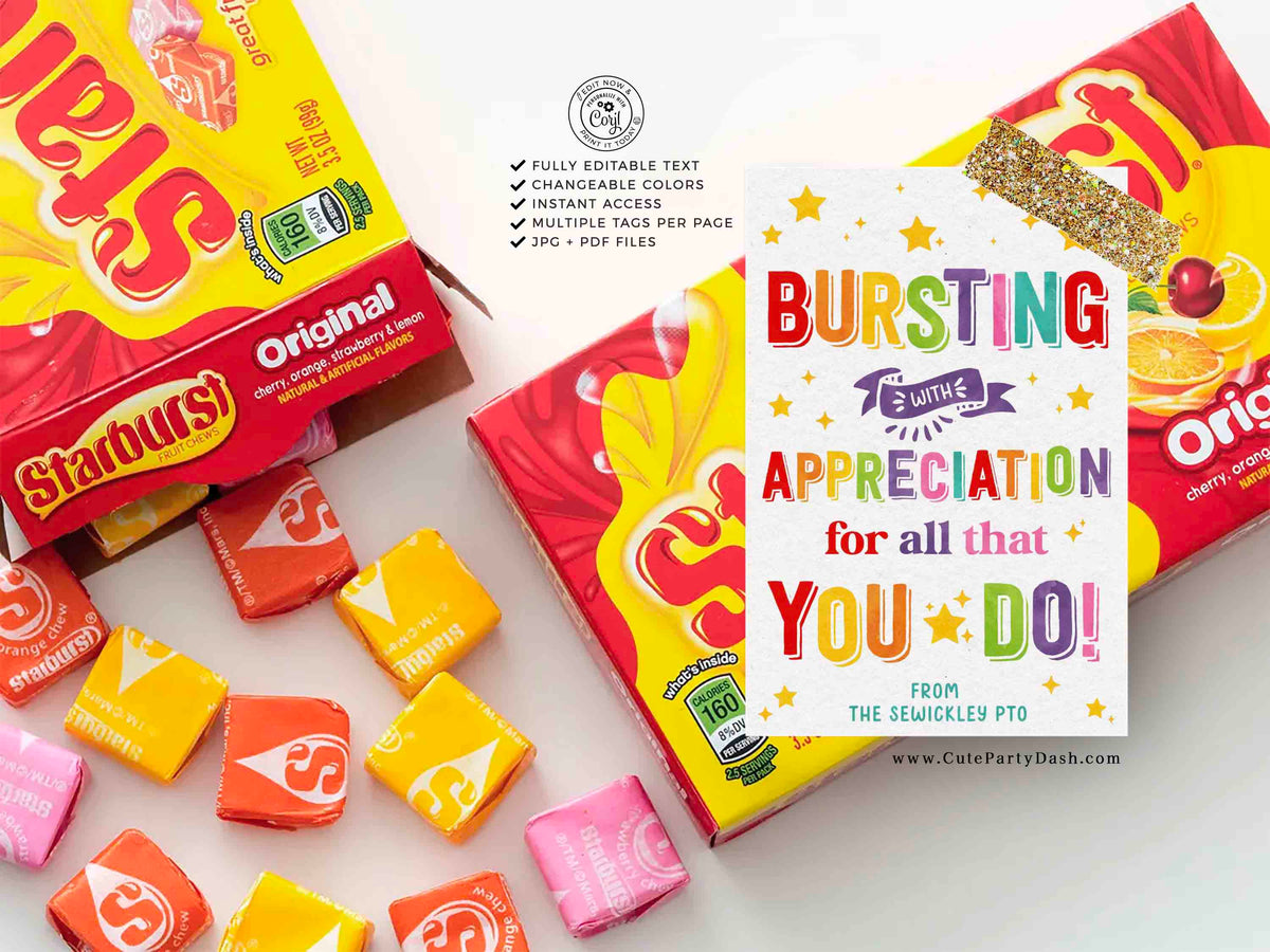 Bursting Appreciation Printable Gift Tag Star Staff Teacher Bursting Appreciation Printable Gift Tag Star Staff Teacher