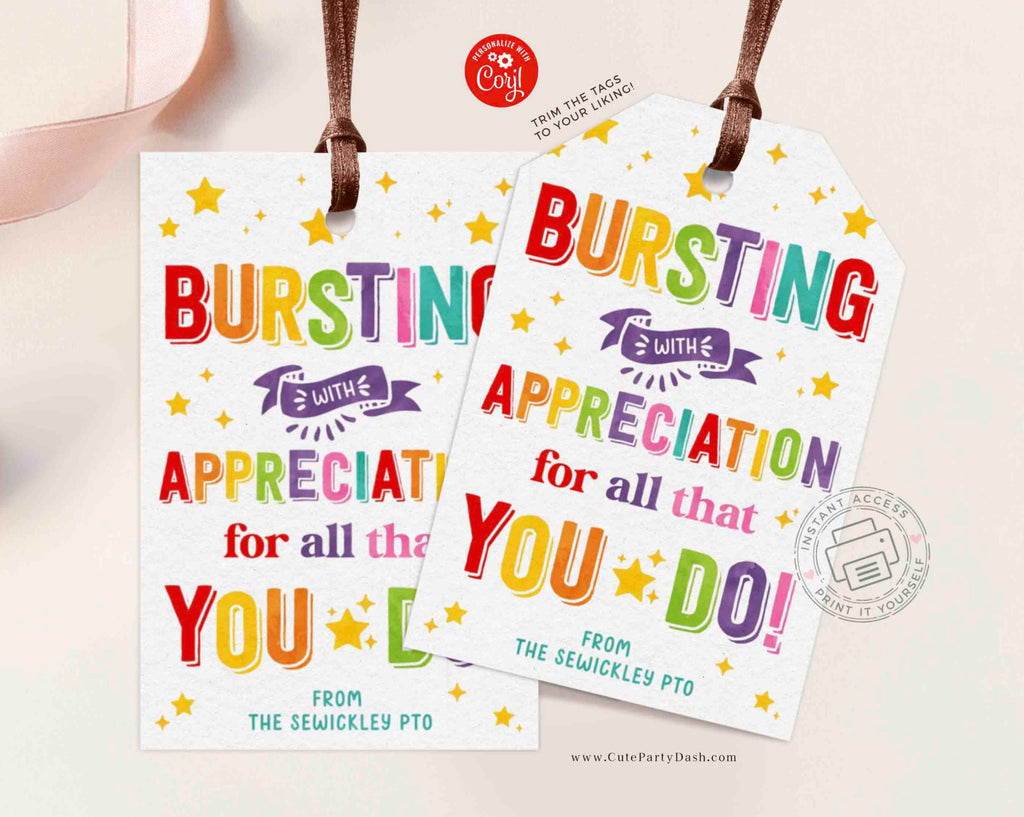 Bursting Appreciation Printable Gift Tag Star Staff Teacher Bursting Appreciation Printable Gift Tag Star Staff Teacher