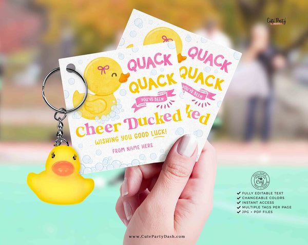 Editable You've been Cheer Ducked Tag, Cheerleader good luck treat tag, Cheer Team Printable Duck Tag - INSTANT Download