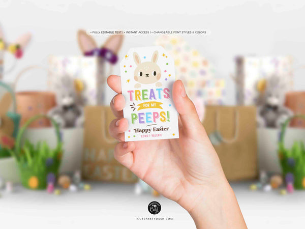 Treats For My Peeps Gift Tag, Editable Peeps Printable Tags, Kids Easter bunny School Gift - Digital Download