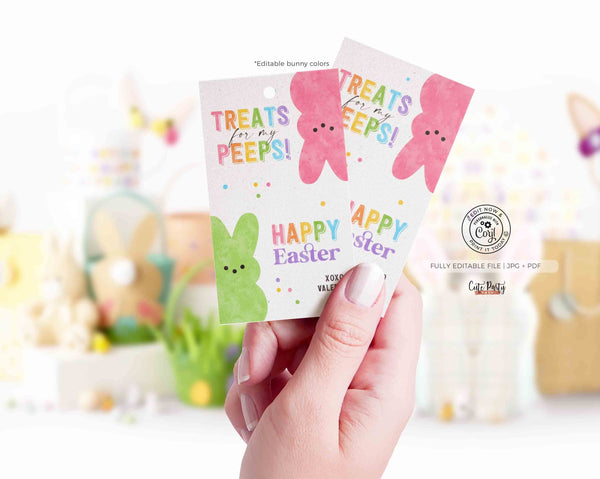 Treats For My Peeps Gift Tag, Editable Candy Peeps Printable Tags, Kids Easter bunny School Gift, Easter Egg Hunt Sticker - Digital Download