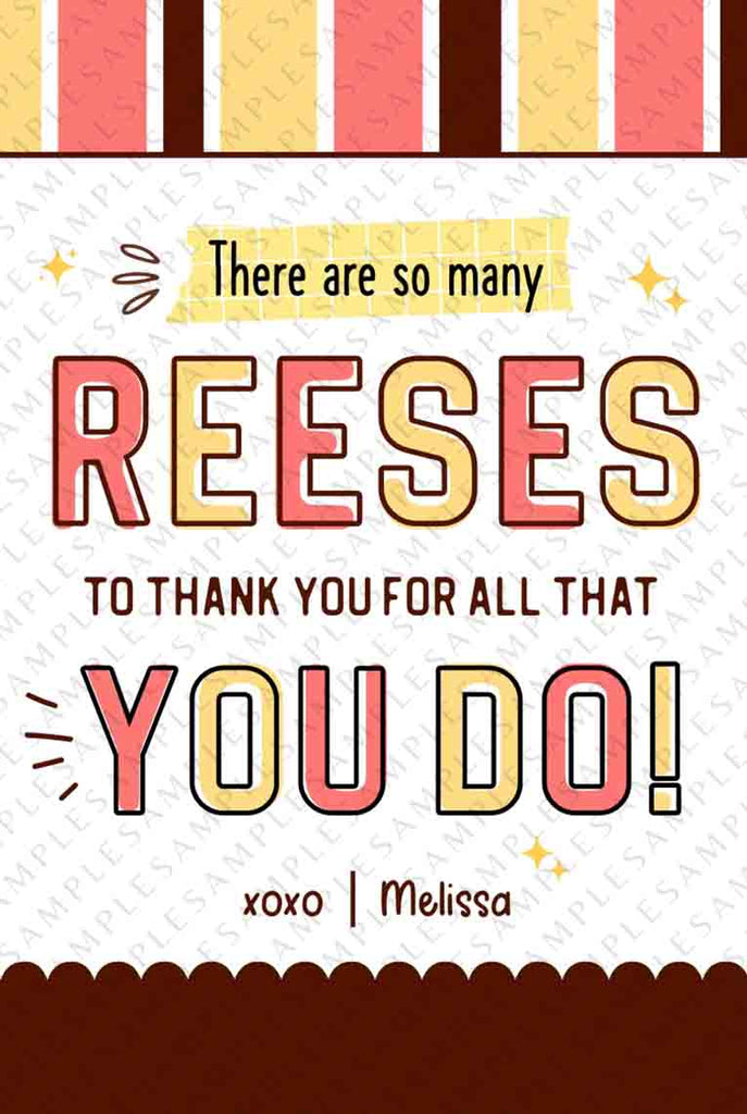 Editable So many Reeses to Thank you Gift Tag Template Printable Appr