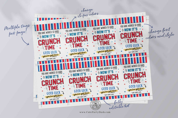 Editable Crunch Time Good Luck Printable Treat Tag, Team Competition good luck tag, Pta Pto, Test Taking Candy Pun Tag - INSTANT Download