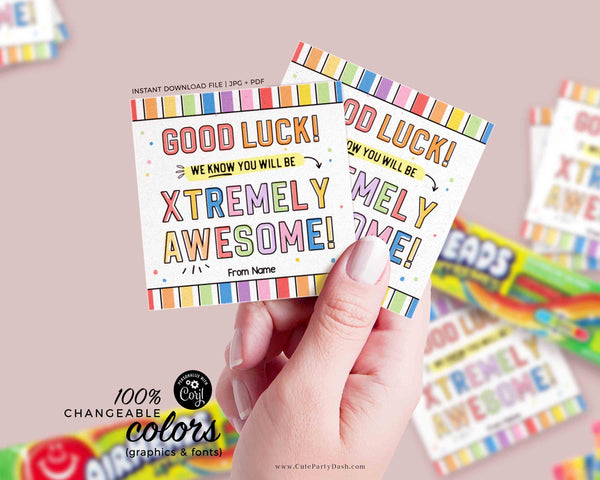 Good Luck Tag Printable Template EDITABLE Candy Treat Tag Team Competition good luck stickers Sports Candy gram Pun card - INSTANT Download