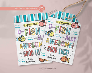 O-fish-ally Awesome Good Luck Printable gift Tag INSTANT DOWNLOAD Editable Fish Candy Fish Cracker Team Competition good luck tag Sports