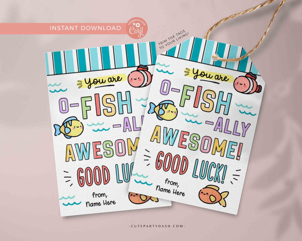 O-fish-ally Awesome Good Luck Printable gift Tag INSTANT DOWNLOAD Editable Fish Candy Fish Cracker Team Competition good luck tag Sports