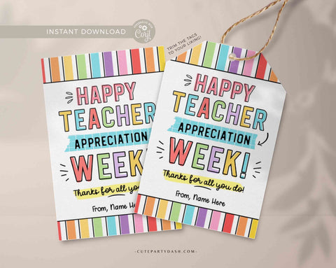 Teacher Appreciation Week Gift Tag Printable Gift for Teachers Gift box Thank You Card Editable Tags INSTANT Digital DOWNLOAD Staff School