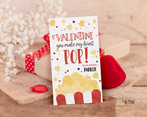 Popcorn Valentine's Day You make my heart Pop Favor Tags - Digital Download