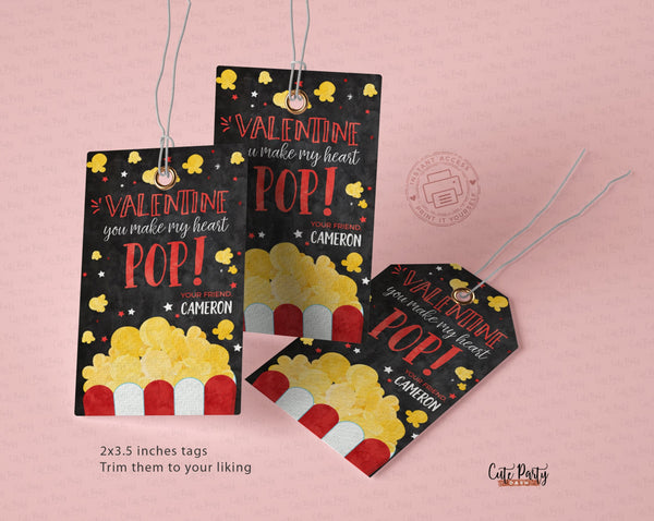 Popcorn Valentine's Day You make my heart Pop Favor Tags - Digital Download