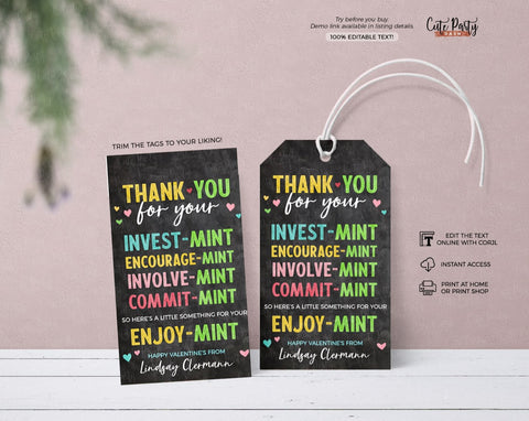 Valentine's Day Mint Favor Tags - Digital Download