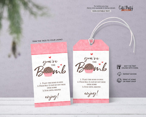 Valentine Hot Chocolate You're the Bomb Gift Tag - Digital Download