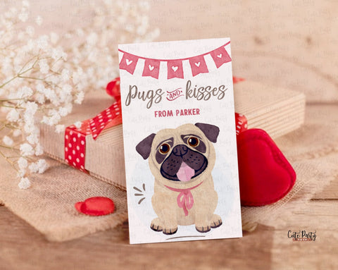 Pugs and Kisses Pug Valentine's Day Gift Tag - Digital Download