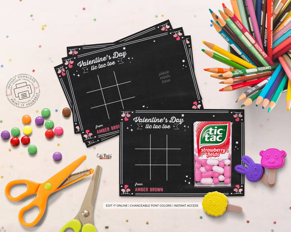 School Tic Tac Toe Valentine's Day card for kids - Digital Download