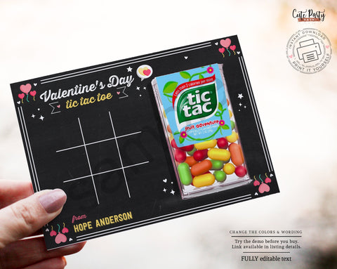 School Tic Tac Toe Valentine's Day card for kids - Digital Download