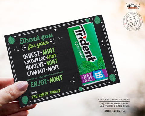 Volunteer Mint favor card Teacher Appreciation Gift - Digital Download