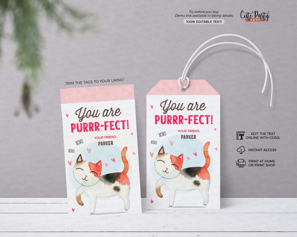 You are Purrfect Valentine's Day Cat Gift Tag - Digital Download