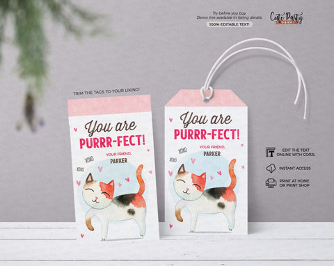 You are Purrfect Valentine's Day Cat Gift Tag - Digital Download