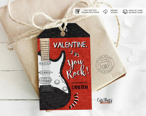 Valentine You Rock Valentine's Day Guitar Gift Tag - Digital Download