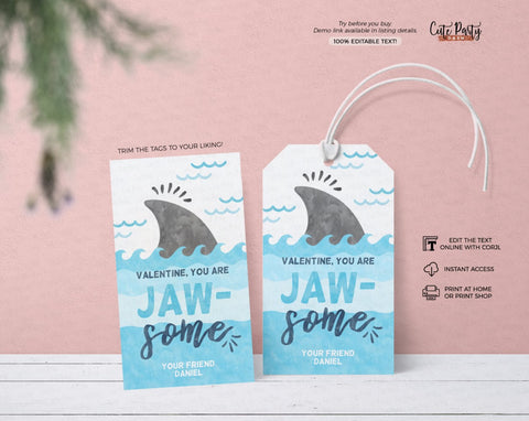 Valentine Shark You are Jawsome Gift Tag - Digital Download