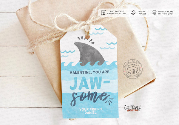 Valentine Shark You are Jawsome Gift Tag - Digital Download