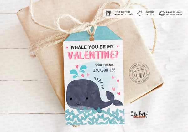 Whale you be my Valentine Valentine's  Day Gift Tag - Digital Download