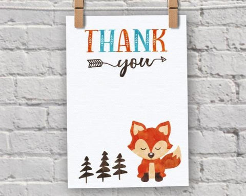 Woodland Fox Birthday Party Thank You Card - Digital Download - Cute Party Dash