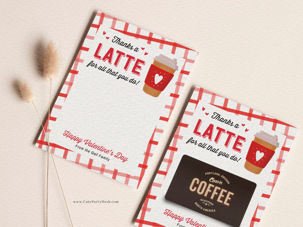 Thanks a Latte Valentine's Day Coffee Gift Card Holder - Digital Download