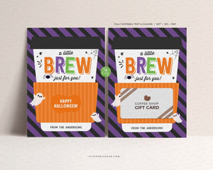 Editable Fall Harvest Teacher Halloween Coffee Gift Card Holder template