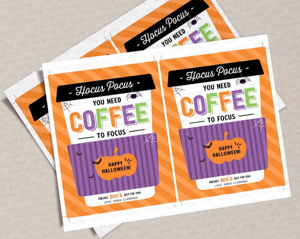 Hocus Pocus you need coffee to focus Editable Halloween Coffee Gift Card Holder template- Digital Download