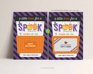 A Little Brew Spooktacular Teacher Halloween Coffee Gift Card Holder template- Digital Download