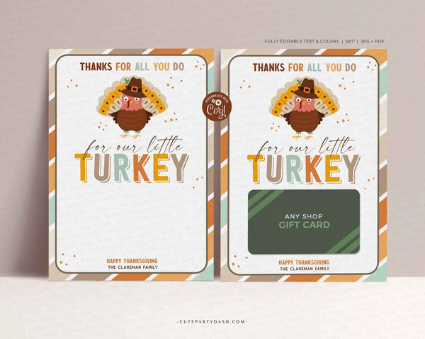 Teacher Thanksgiving Gift Card Holder template, Thank You all you do for our Little Turkey - INSTANT Download