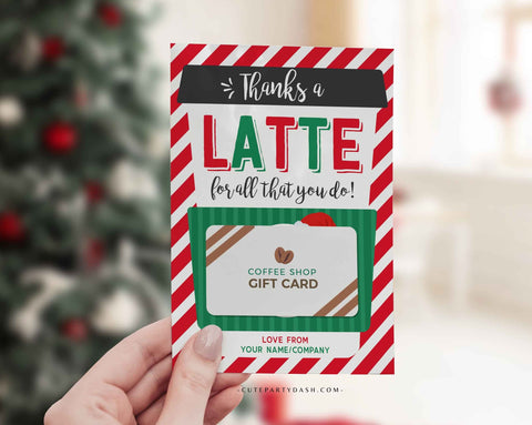 Christmas Thanks a Latte Christmas Coffee Gift Card Holder template