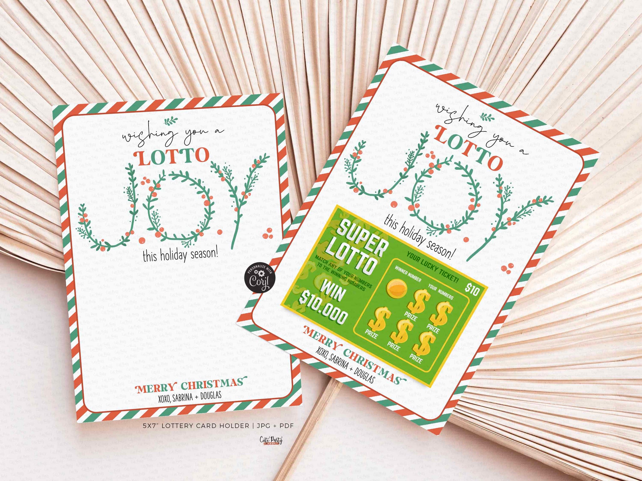 Editable Christmas Lotto Ticket Gift Card Holder template, Printable H ...