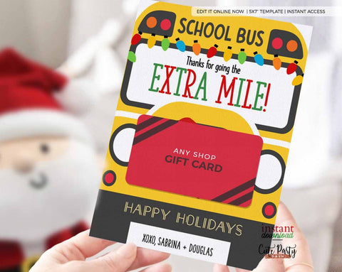 Editable Christmas Bus Driver Gift Card Holder template - INSTANT Download