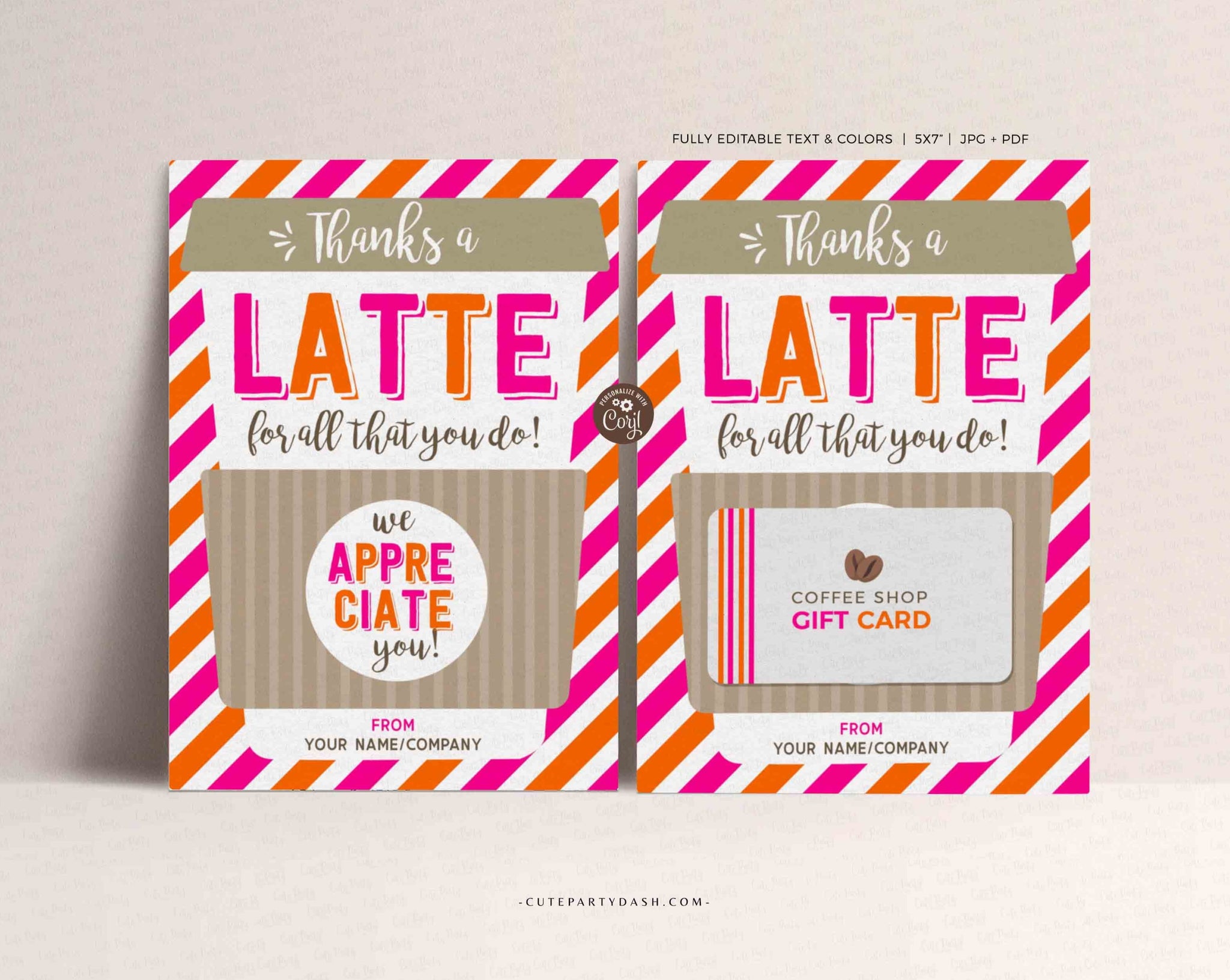Editable Thanks a Latte Card Coffee Holder template, Teacher Appreciation, Nurse, Staff, Volunteer, Dunkin Donuts Gift Card Holder - Digital Download