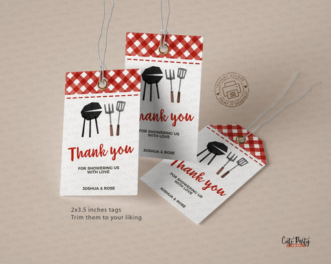 BBQ Baby Shower Vertical Favor Tags - Digital Download - Cute Party Dash