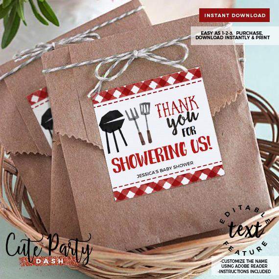 BBQ Baby Shower Water Bottle Labels - Digital Download - Cute Party Dash