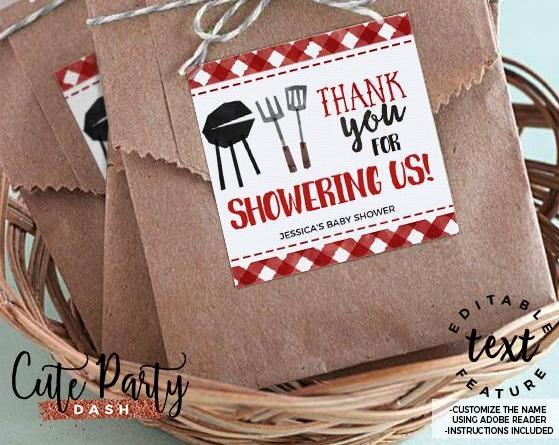 BBQ Baby Shower Favor Tags - Digital Download - Cute Party Dash