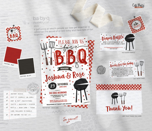 Red BBQ Baby Shower invitation - Digital Download - Cute Party Dash