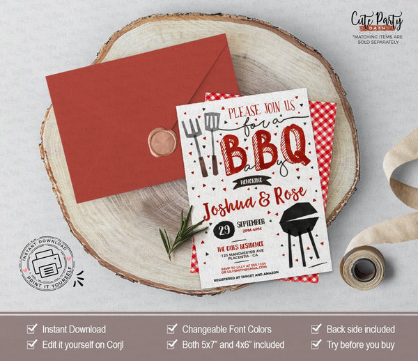 Red BBQ Baby Shower invitation - Digital Download - Cute Party Dash