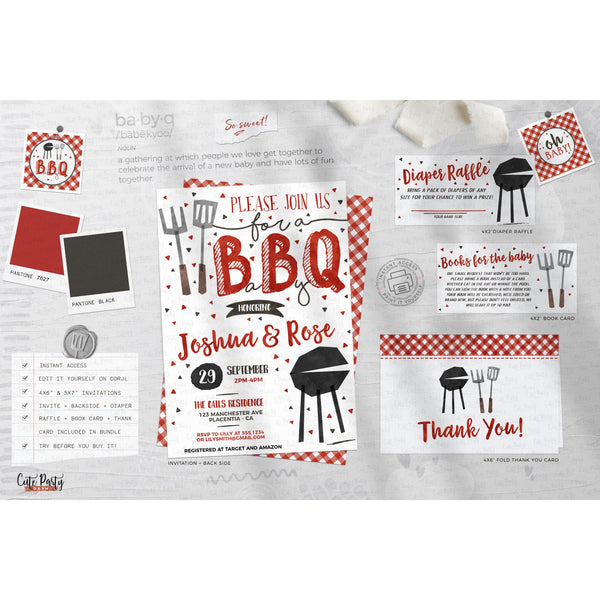 Red BBQ Baby Shower invitation Suite - Digital Download - Cute Party Dash