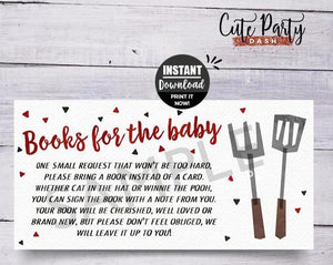 BBQ Baby Shower Books for the Baby Printable Card - Digital Download - Cute Party Dash