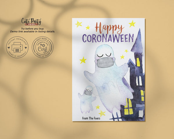 Happy Coronaween Card printable Halloween Greeting Cards - Digital Download
